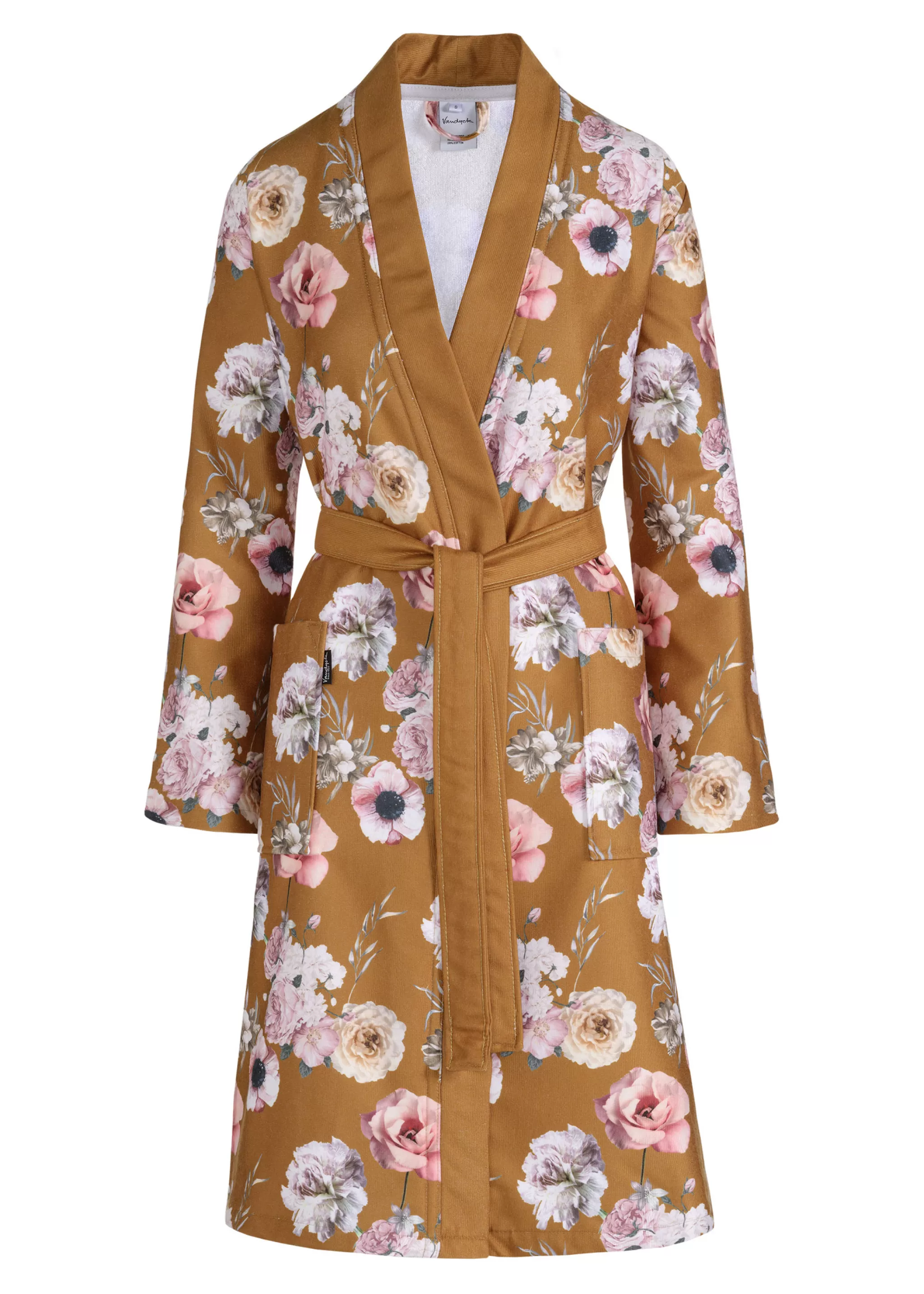 Vandyck Short Bathrobe*Bathrobe Daisy Color Sandy Gold, Floral Print (Bage20201)