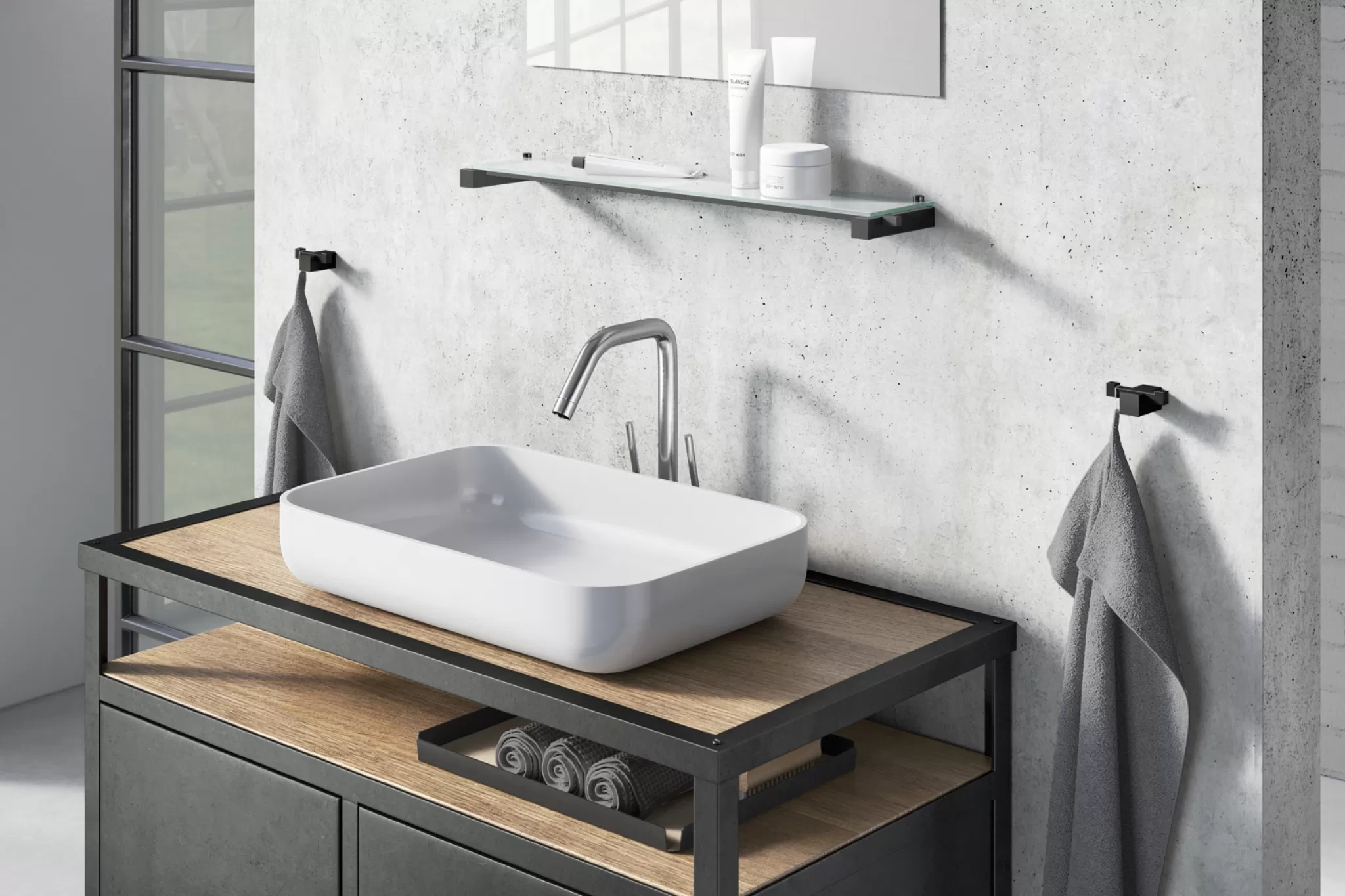 Zack Towel Hook*Carvo Towel Hook Double 40504 (Powder-Coated Steel, Black)
