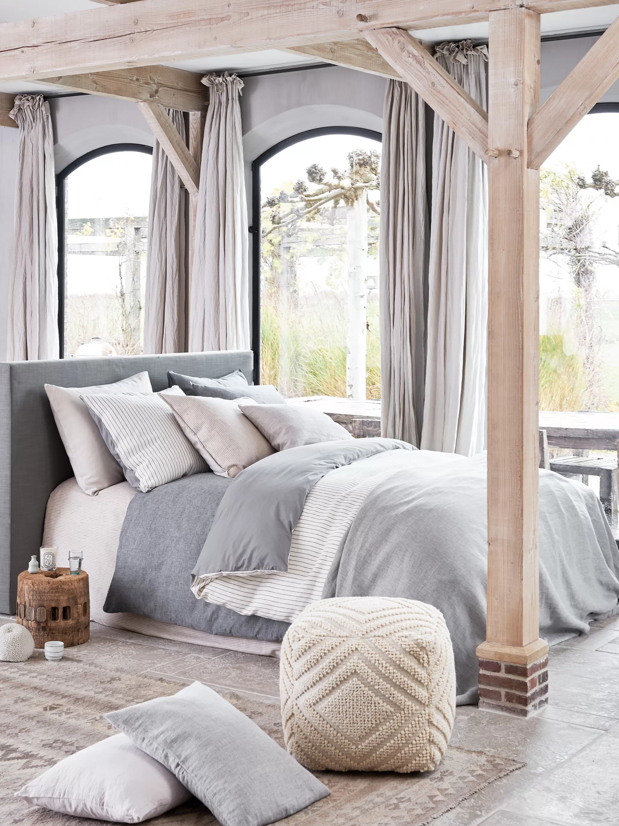 Store Duvet Cover Pure 27 Stone 240X220 Cm (Linen / Cotton) Prsa19127 Twin Beds