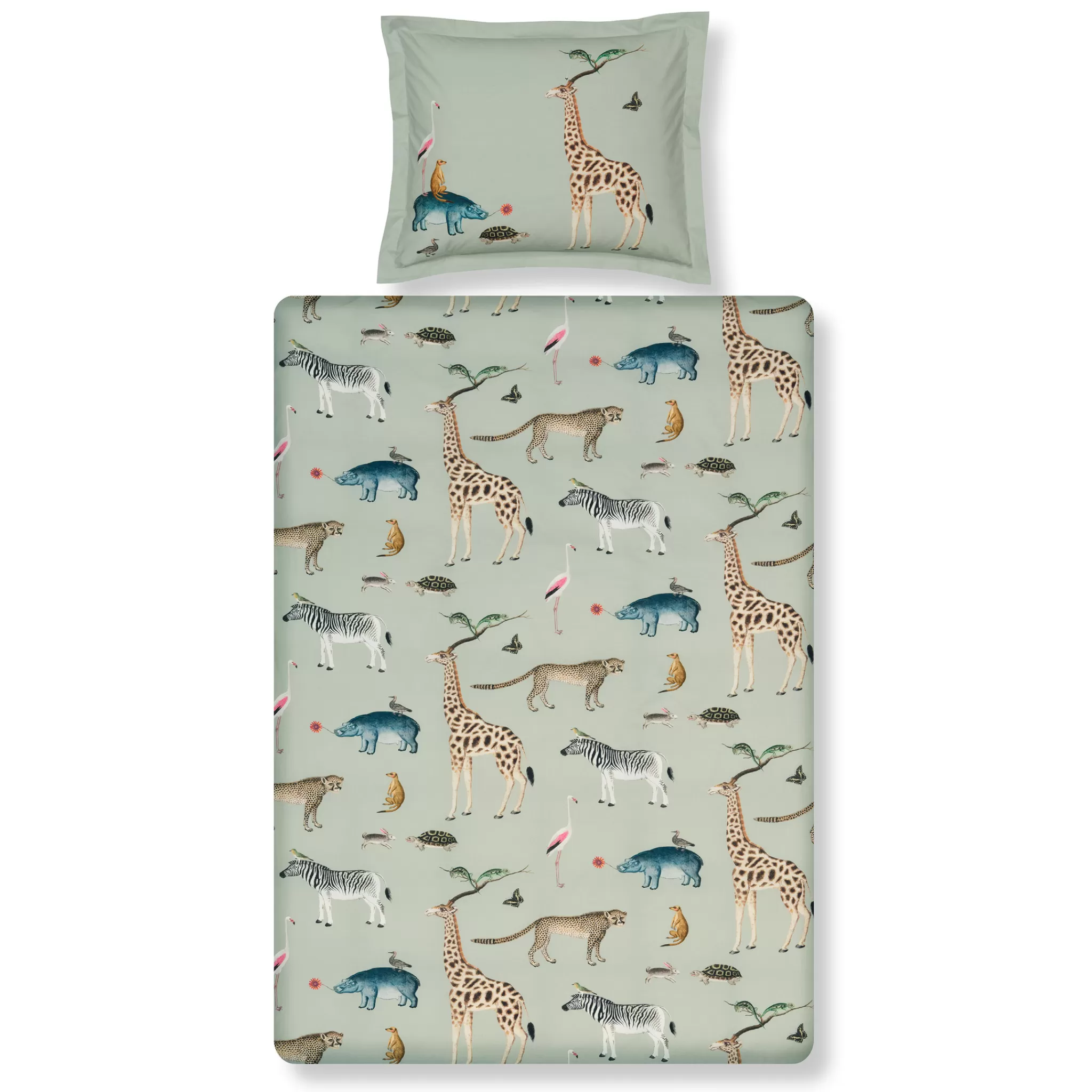 Hot Kids Duvet Cover Wild Animals Smoke Green 140X220 Cm (Kibb23101) 1 Person