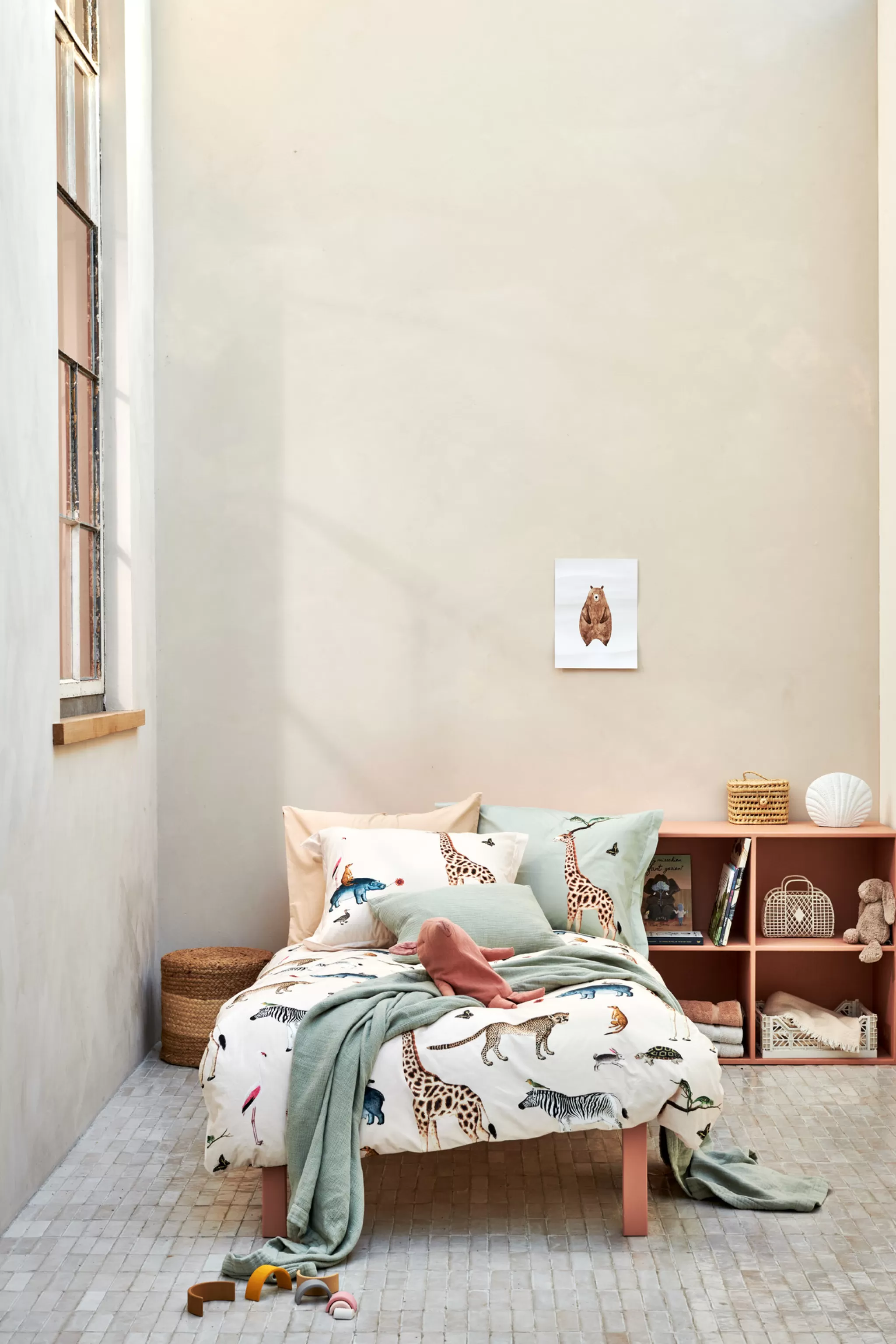 Hot Kids Duvet Cover Wild Animals Smoke Green 140X220 Cm (Kibb23101) 1 Person